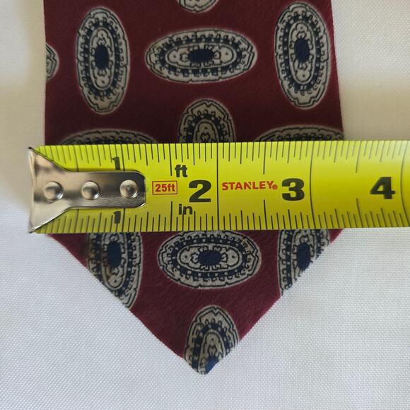 Lanvin Mens Necktie Pure Silk Burgundy Red Paisley 3.75" Retro - Picture 5 of 5